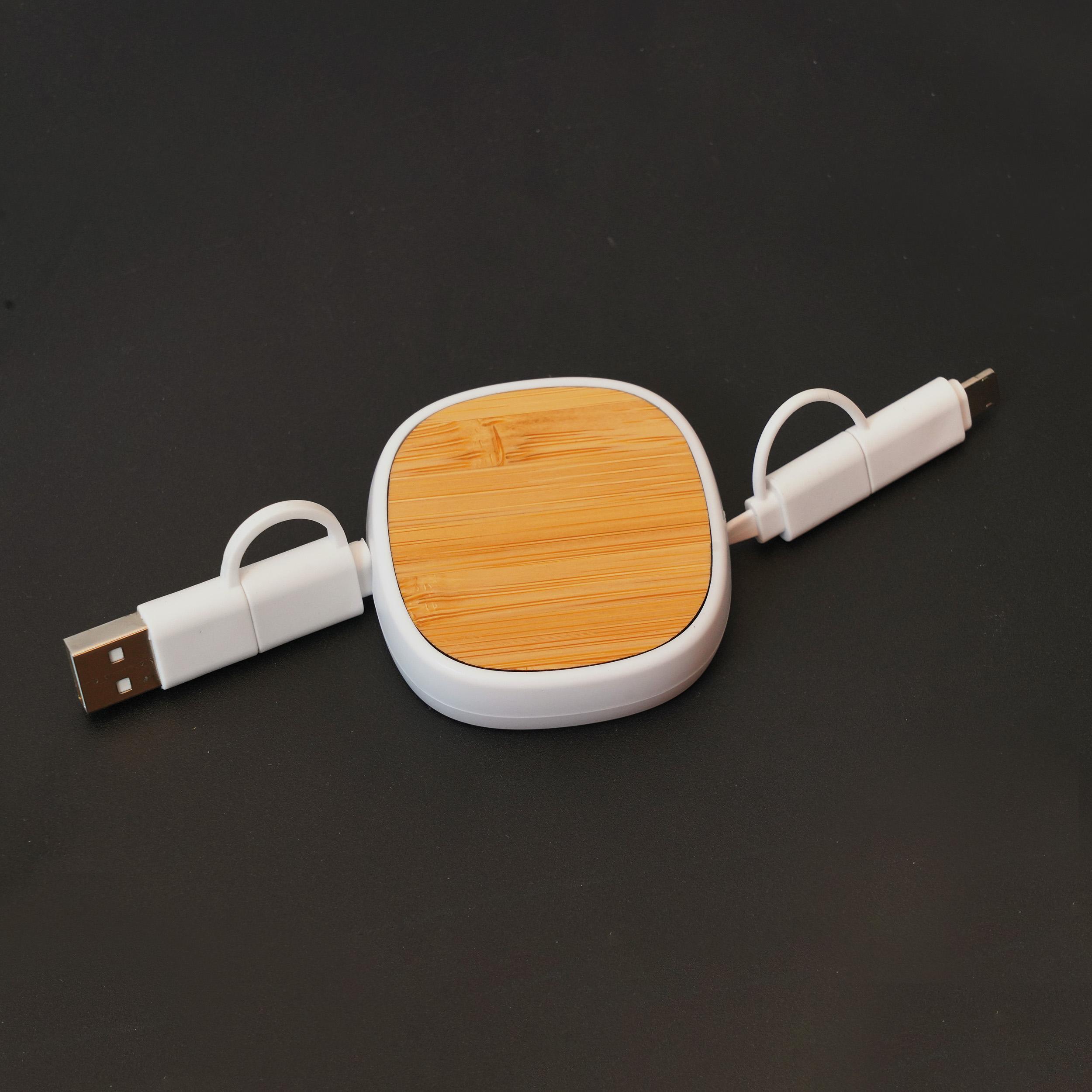 Customized Bamboo Charging Cable - White